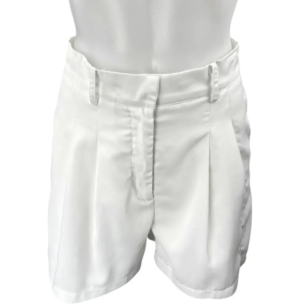 Princess Polly White Sleeveless Bralette Pleated High Waist Shorts 2 Pc Set Sz 2